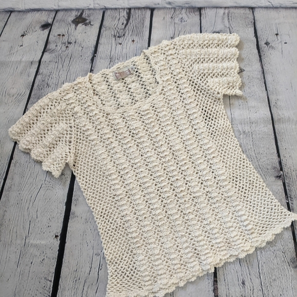 VINTAGE SK Imports hand crochet off white sweater - Picture 4 of 4